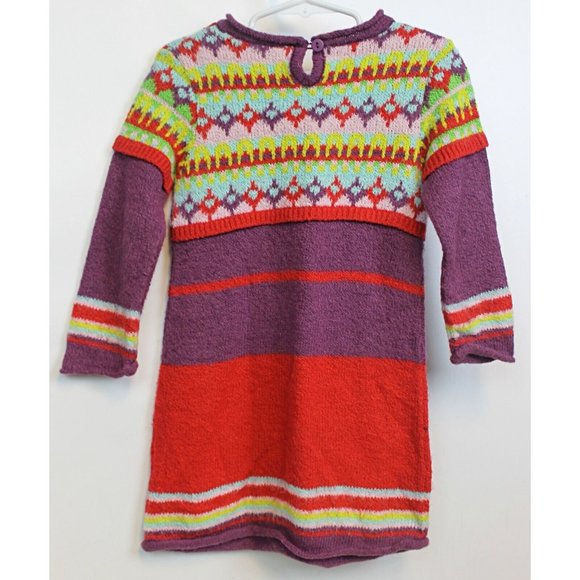 Deux Par Deux Toddler Girl Knit Sweater Dress Sz 3 Multicolor Nordic Stripes - Picture 4 of 7